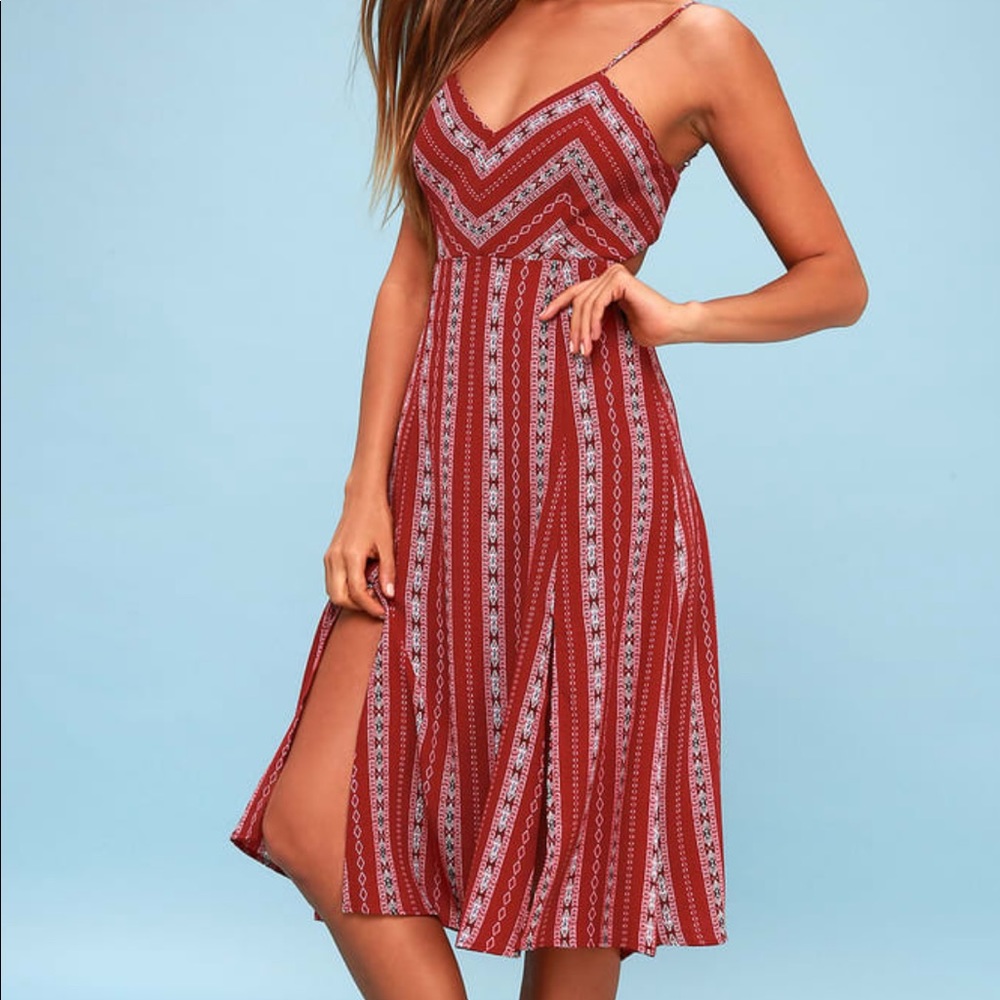 Lulus Rust red print midi dress, size small